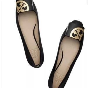 Tory Burch Black Square-Toe Logo Flat-Soft Patent Calf Women’s Shoes Size 8
